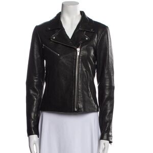 Veda refromation Black Leather Jacket with Silver Zippers